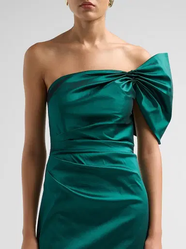 Teri Jon by Rickie Freeman Women's One Shoulder Ruched Taffeta Gown | Thumbnail 5