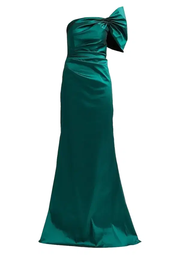 Teri Jon by Rickie Freeman Women's One Shoulder Ruched Taffeta Gown - Emerald