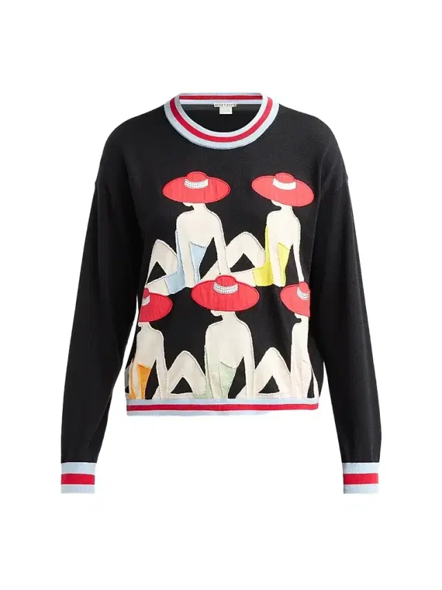 Alice + Olivia Women's Gleeson Embroidered Stretch-Cotton Crewneck Sweater