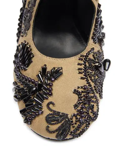 Dries Van Noten Women's Beaded Cotton Canvas Stiletto Mules | Thumbnail 4 Dries Van Noten Women's Beaded Cotton Canvas Stiletto Mules | Thumbnail 4