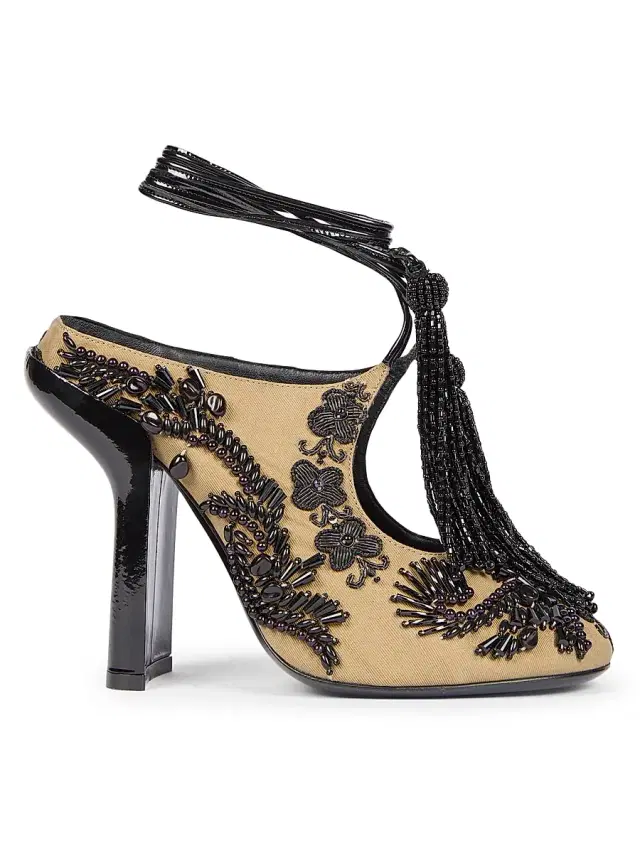 Dries Van Noten Women's Beaded Cotton Canvas Stiletto Mules