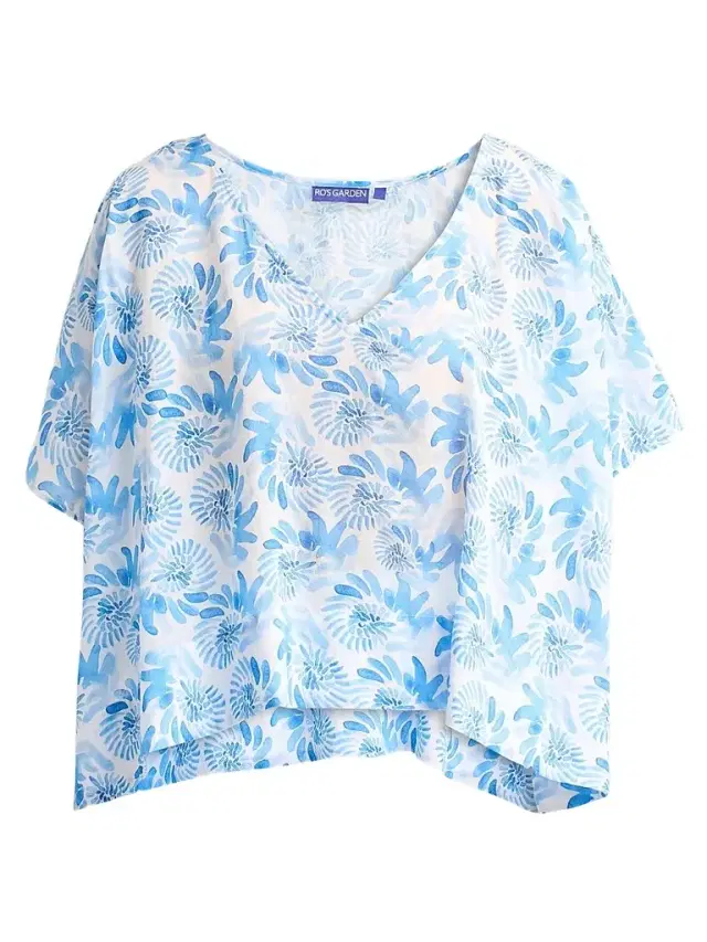 Ro's Garden Women's Salem Floral Cotton Top - Blue Keanu - Size Medium