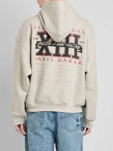 Rhude Men's Stage Racing Logo Cotton-Blend Hoodie - Heather Grey Black | Thumbnail 3