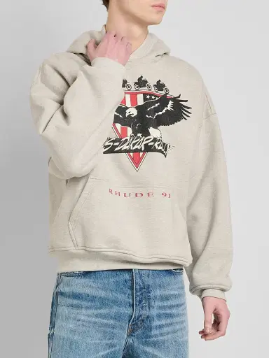 Rhude Men's Stage Racing Logo Cotton-Blend Hoodie - Heather Grey Black | Thumbnail 4