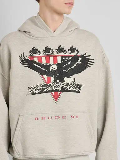 Rhude Men's Stage Racing Logo Cotton-Blend Hoodie - Heather Grey Black | Thumbnail 5