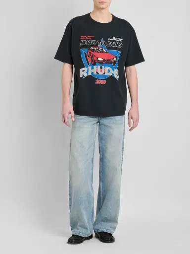 Rhude Men's Road To Cairo Graphic Cotton T-Shirt - Vintage Black Red | Thumbnail 2