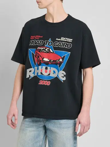 Rhude Men's Road To Cairo Graphic Cotton T-Shirt - Vintage Black Red | Thumbnail 4