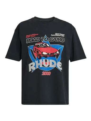 Rhude Men's Road To Cairo Graphic Cotton T-Shirt - Vintage Black Red | Thumbnail 1