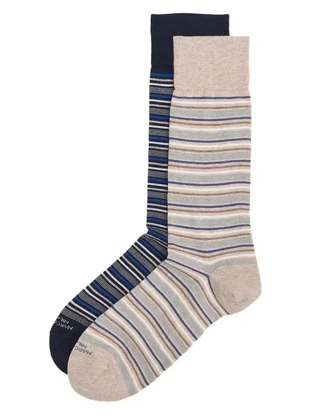 Marcoliani Men's Torino Striped Cotton-Nylon Socks 2-Pack - Navy Beige