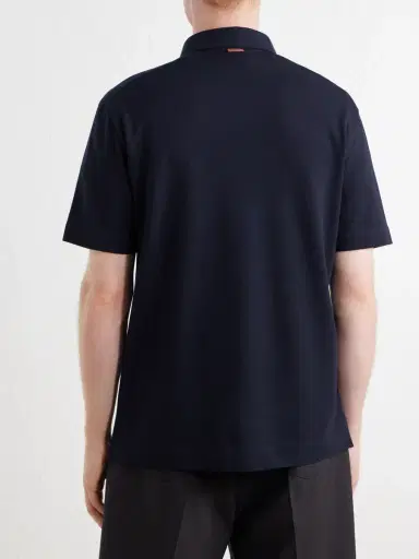 Zegna Leather-Trimmed Cotton-Piqué Polo Shirt - Men | Thumbnail 4 Zegna Leather-Trimmed Cotton-Piqué Polo Shirt - Men | Thumbnail 4