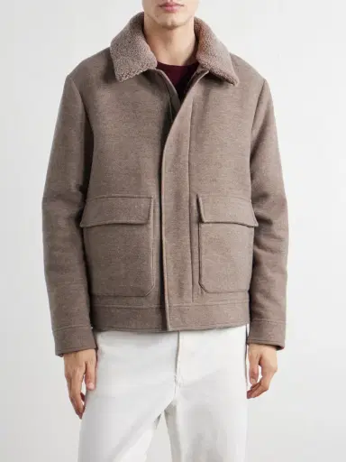 Canali Shearling-Trimmed Wool and Cashmere-Blend Bomber Jacket - Men | Thumbnail 3