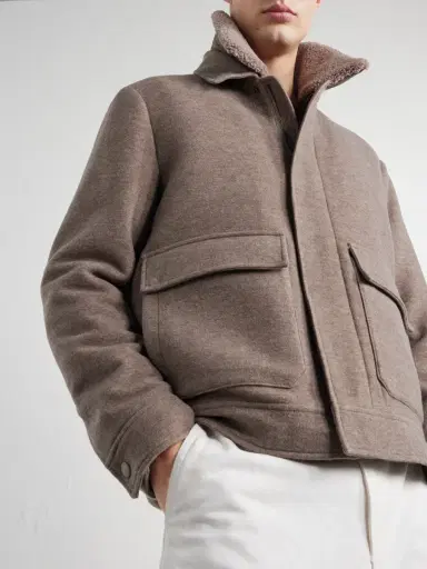 Canali Shearling-Trimmed Wool and Cashmere-Blend Bomber Jacket - Men | Thumbnail 5