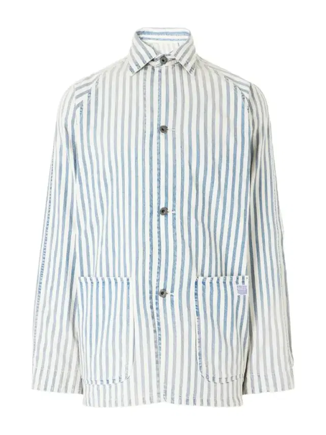 KAPITAL Logo-Appliquéd Striped Cotton-Twill Overshirt - Men
