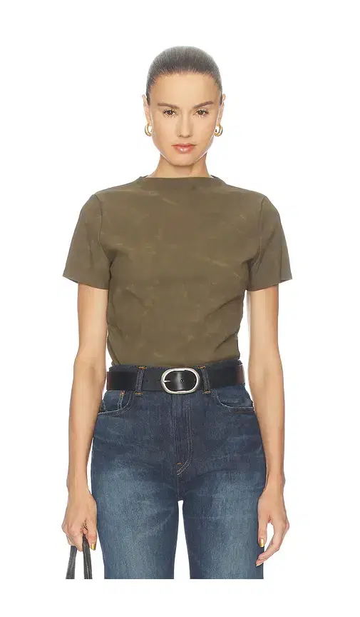 Hudson Jeans Faux Suede Short Sleeve Ruched Top