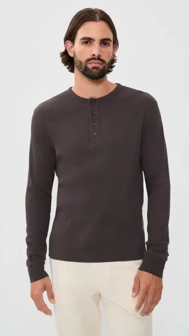 Vince Cotton Rib Henley Shirt Arabica | Thumbnail 2 Vince Cotton Rib Henley Shirt Arabica | Thumbnail 2