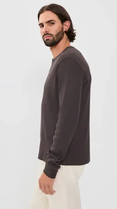 Vince Cotton Rib Henley Shirt Arabica | Thumbnail 4 Vince Cotton Rib Henley Shirt Arabica | Thumbnail 4
