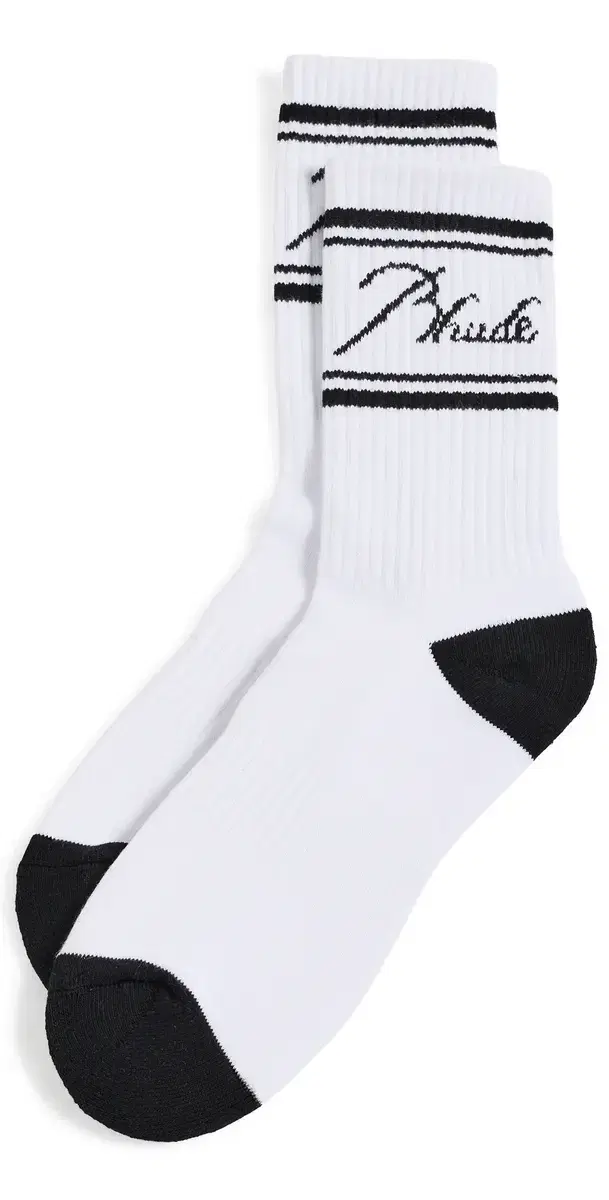 Rhude Contrast Script Logo Socks White / Black One Size
