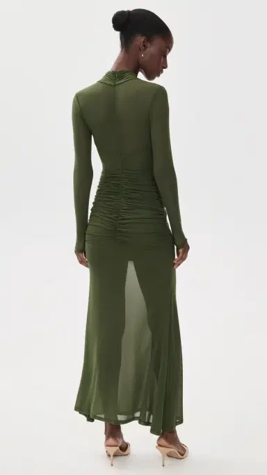 Bardot Veria Wrap Mesh Maxi Dress Khaki | Thumbnail 3 Bardot Veria Wrap Mesh Maxi Dress Khaki | Thumbnail 3