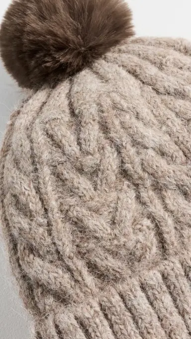 Hat Attack Alpine Cable Beanie With Pom Taupe One Size | Thumbnail 4
