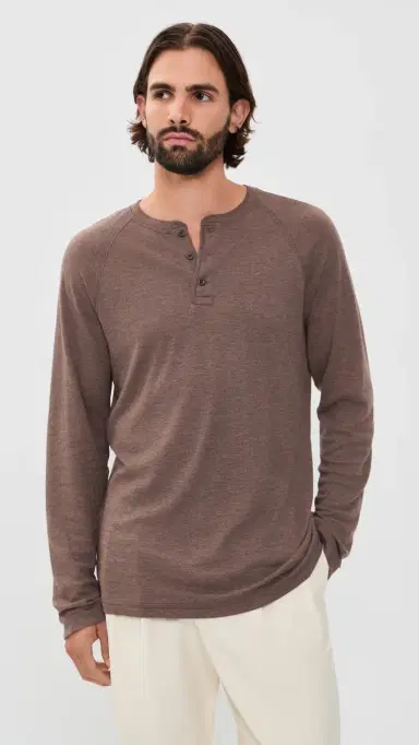 Faherty Cloud Henley Tee Brown Woods Heather | Thumbnail 2