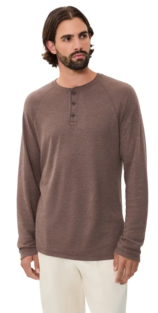 Faherty Cloud Henley Tee Brown Woods Heather