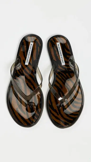 Black Suede Studio Crystal Jelly Flip Flops Brown Zebra/Black | Thumbnail 5