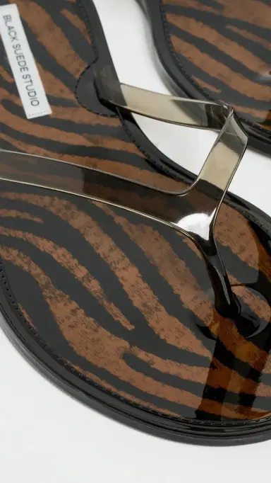 Black Suede Studio Crystal Jelly Flip Flops Brown Zebra/Black | Thumbnail 6