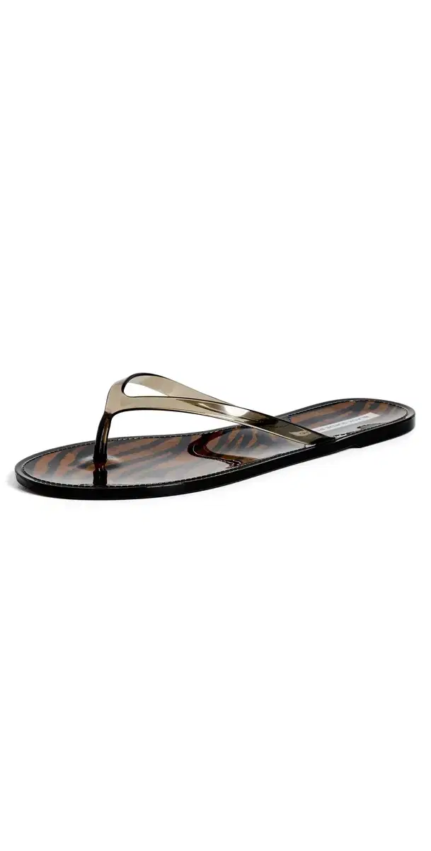 Black Suede Studio Crystal Jelly Flip Flops Brown Zebra/Black