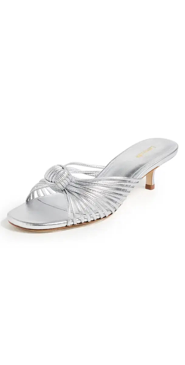 Larroudé Valerie Mule Sandals Silver Metallic Leather