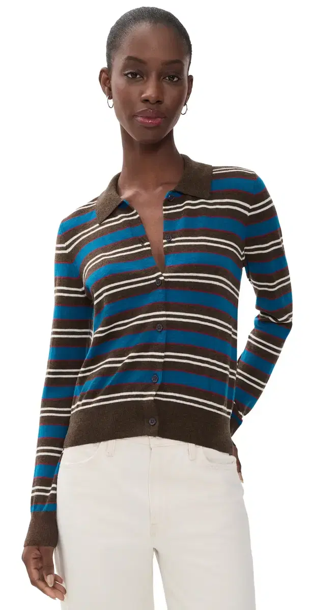 Pistola Lyvia Long Sleeve Merino Polo Cardigan Tealwood tripe