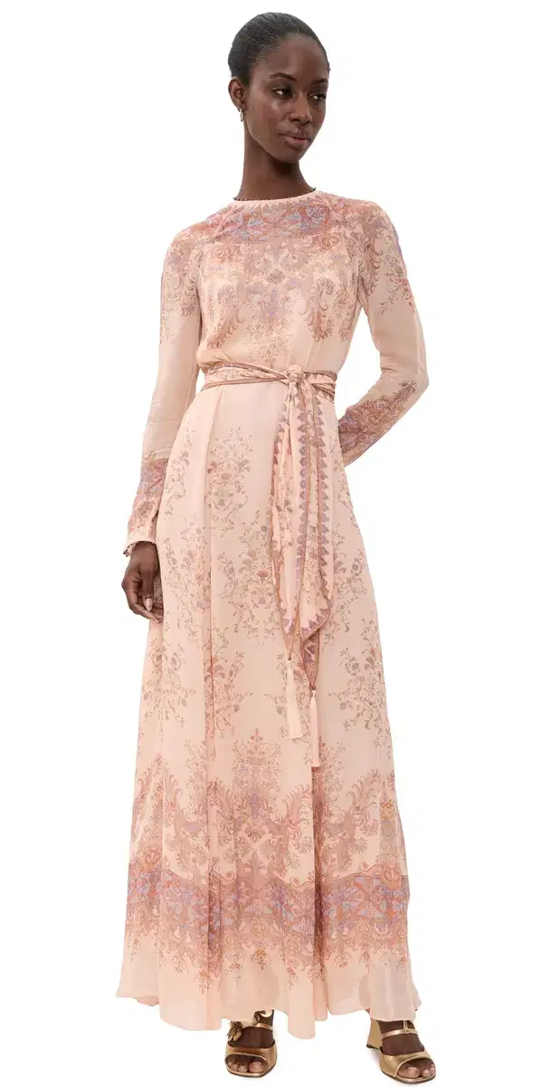 Zimmermann Valiant Sheath Dress Peach Paisley