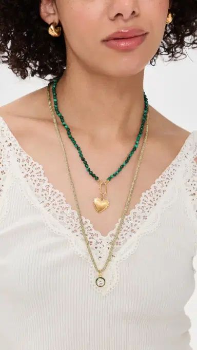 HART Lurex Necklace with Enamel Bezel Charm Green/Gold One Size | Thumbnail 3
