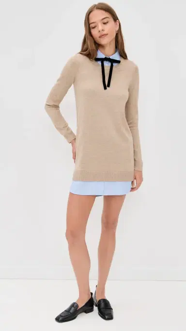 English Factory Combo Shirtdress Taupe/Oxford Blue | Thumbnail 5