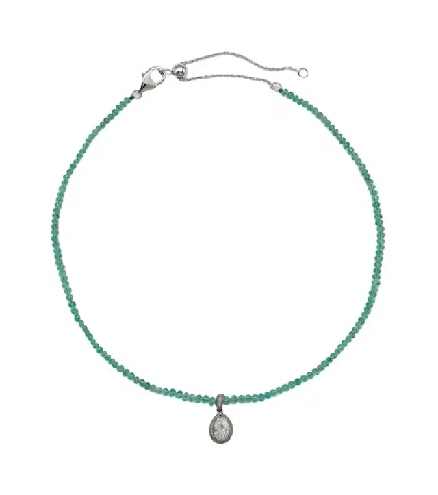 Kamyen 18kt black gold choker with emeralds and diamonds