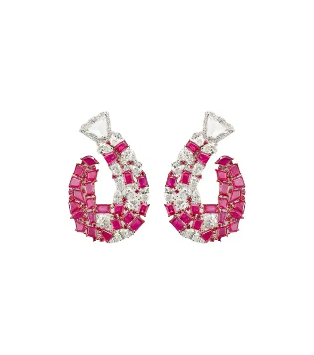 Kamyen Red Tulip 18kt white gold earrings with rubies and diamonds