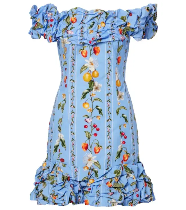 Agua by Agua Bendita Jardin printed off-shoulder cotton minidress