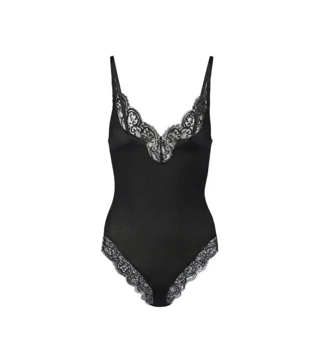 Saint Laurent Lace-trimmed ribbed-knit silk bodysuit