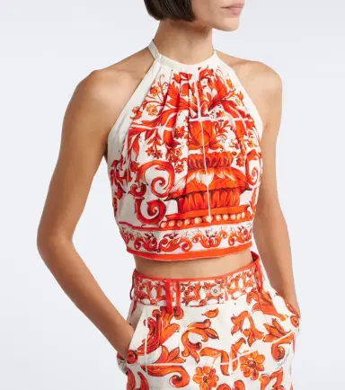 Dolce & Gabbana Majolica silk-blend crop top | Thumbnail 6