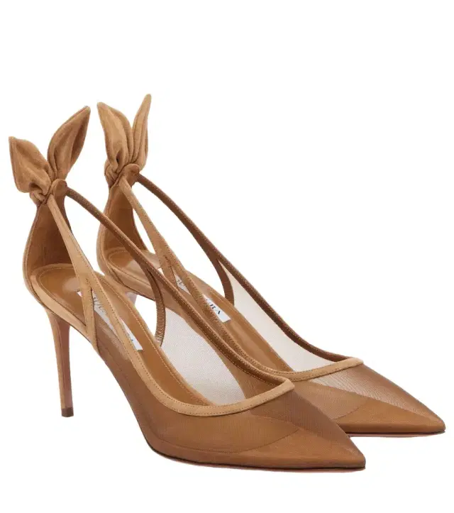 Aquazzura Bow Tie suede-trimmed mesh pumps