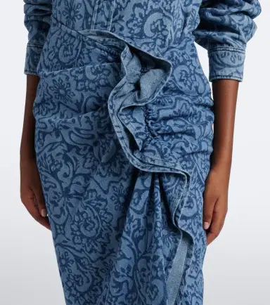 Dries Van Noten Floral ruffled denim midi skirt | Thumbnail 3