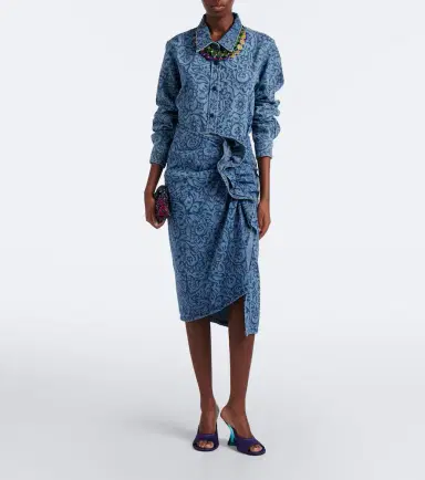 Dries Van Noten Floral ruffled denim midi skirt | Thumbnail 6