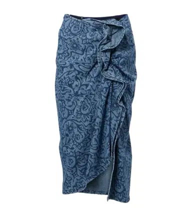 Dries Van Noten Floral ruffled denim midi skirt | Thumbnail 1