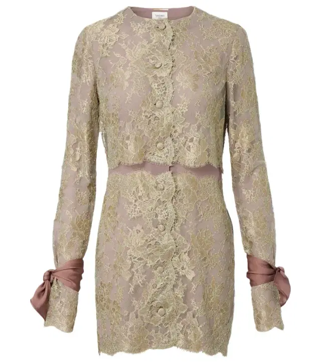 Saint Laurent Silk-trimmed lace minidress