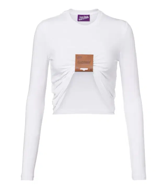 Jean Paul Gaultier Gathered leather-trimmed jersey top