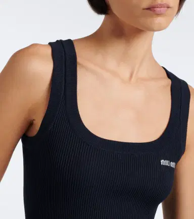 Miu Miu Ribbed-knit cotton tank top | Thumbnail 4
