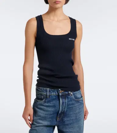 Miu Miu Ribbed-knit cotton tank top | Thumbnail 5