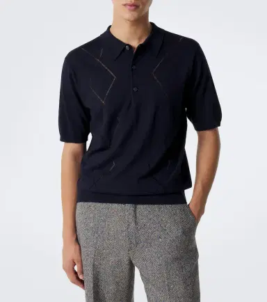 Dries Van Noten Argyle open-knit wool polo shirt | Thumbnail 2