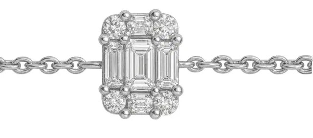 Wish Fine Jewelry 0.15ct Emerald Diamond 18K Gold Halo Chain Bracelet