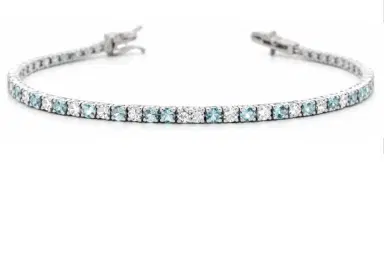 Wish Fine Jewelry 2.85ct Diamond Aquamarine 18K Gold Tennis Bracelet | Thumbnail 1