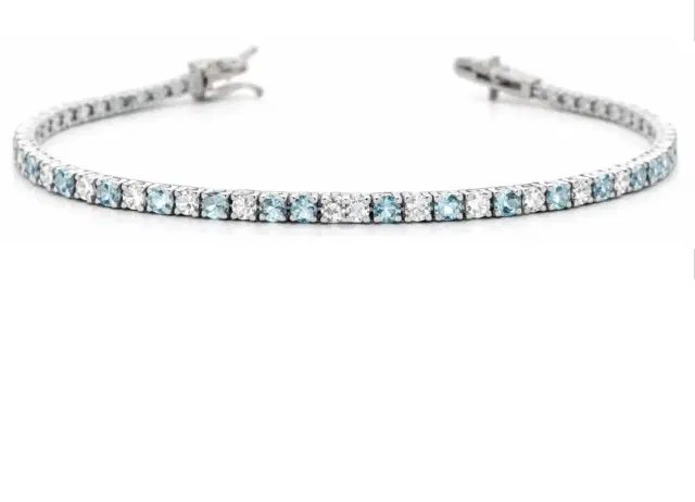 Wish Fine Jewelry 2.85ct Diamond Aquamarine 18K Gold Tennis Bracelet